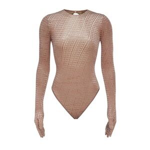 SKIMS Velour Logo Bodysuit with Gloves in Sienna